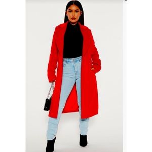 Red Classic Wool Trench Blazer Style Coat